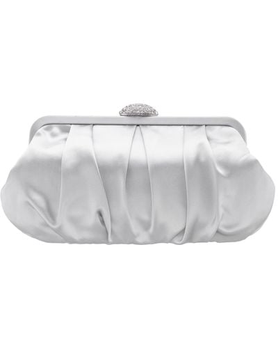 Nina Concord-new Silver Pleated Frame Clutch With Crystal Clasp - Gray