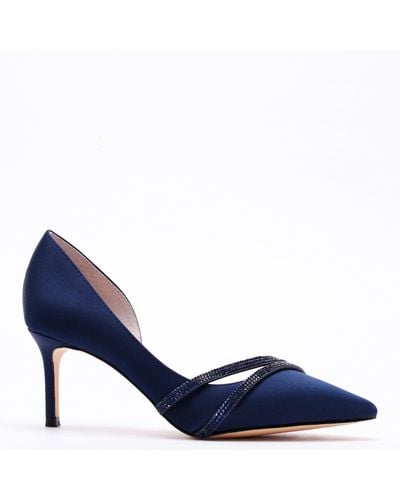 Nina Nevin-women's New Navy Luster Satin W/ Crystals Mid-heel Pump - Blue