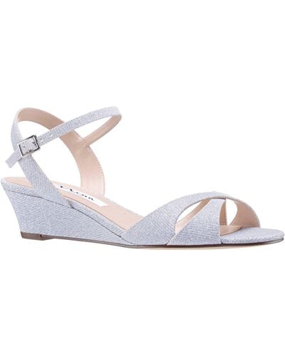 Nina Flora-women's Silver Textured Metallic Mid-heel Wedge Sandal