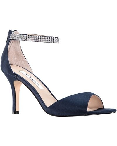 Nina Volanda-new Navy Satin Crystal Ankle-strap High-heel Dressy Sandal - Blue