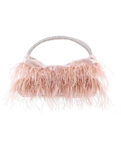 Nina Minnie-pearl Rose Crystal Handle Feather Pouch - Pink