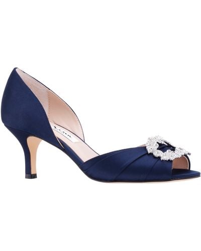 Nina Corrine-new Navy Satin Jeweled Mid-heel D'orsay Classic Evening Pump - Blue