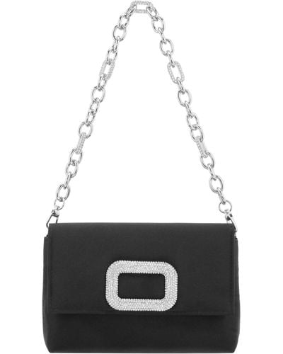 Nina Jenny-black Shoulder Bag With Crystal Ornament And Strap