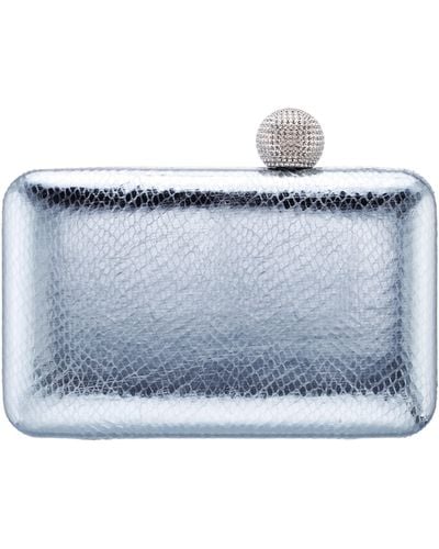 Nina Kimberly-air Blue Embossed Snake Minaudiere With Crystal Clasp