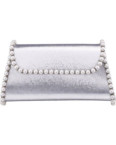 Nina Cora-silver pearl Trim Trapezoid Flap Bag - Metallic