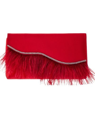 Nina Kaidy-red Rouge Satin Clutch With Feather