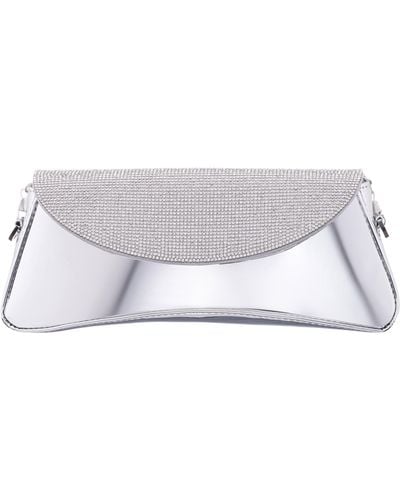 Nina Joselyn-silver Crystal Flap Mirror Metallic Patent Clutch Bag - Gray