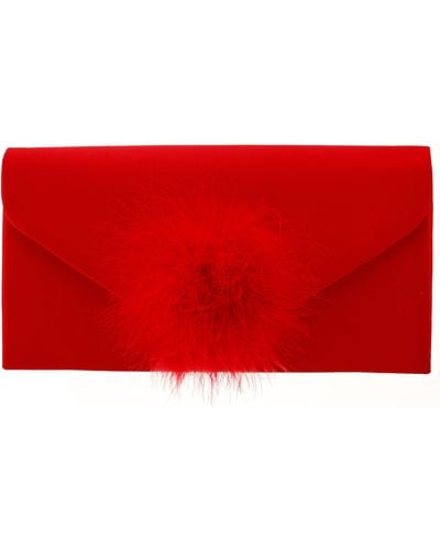 Nina Pompom-red Rouge Envelop Clutch With Pompom
