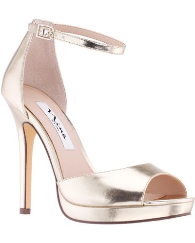 Nina Famia-platino Metallic Foil Platform Stiletto Dress Sandal - Pink