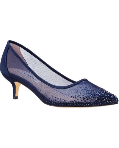 Nina Sofie-new Navy Satin Low Heel Point Toe Classic Dress Pump - Blue