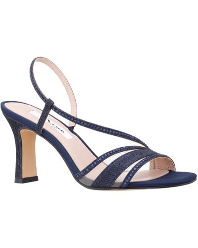 Nina Abbi-womens Navy Textured Metallic & Crystal Slingback Mid-heel Sandal - Blue