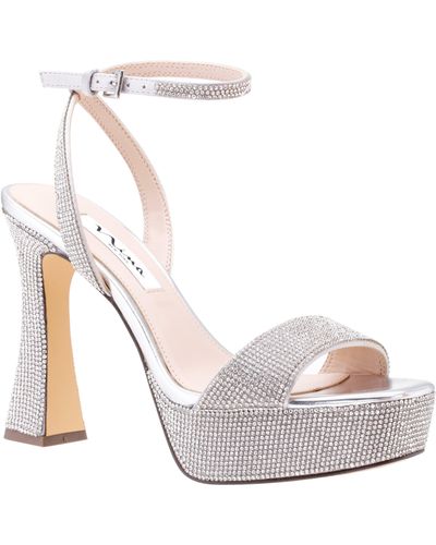 Nina Angella-true Silver Satin Crystal Block-heel Platform Stiletto Sandal - White