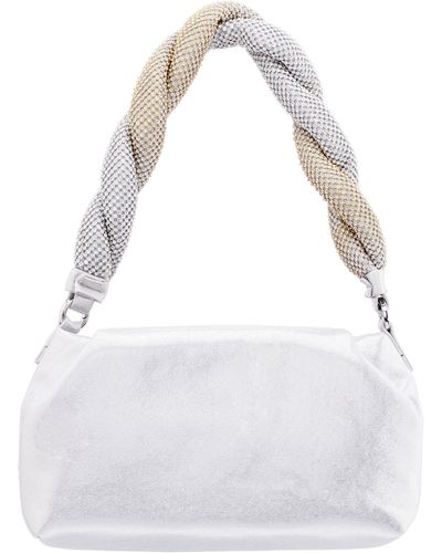 Nina Becca-true Silver Ombre Twisted Crystal Mesh Strap Shoulder Bag - White
