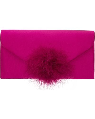 Nina Pompom-parfait Pink Envelop Clutch With Pompom