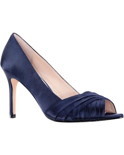Nina Rhiyana-womens Navy Satin Peep Toe High-heel Classic Pump - Blue