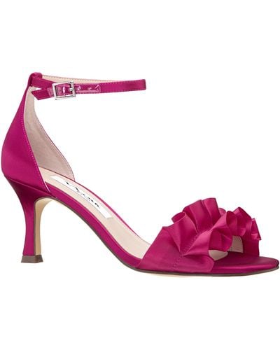 Nina Lisa-parfait Pink Satin W/ruffle Detail Mid Heel Sandal - Purple