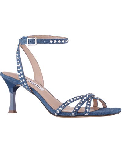 Nina Laura-women's Denim With Rhinestones Mid-heel Sandals - Blue
