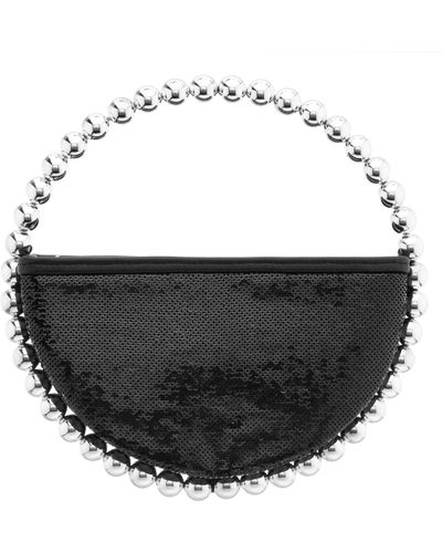Nina Lovey-black Sequin Circle Bag With Metallic Beaded Handle