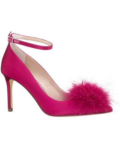 Nina Nyra-parfait Pink Satin Feather Pouf High-heel Pointy-toe Pump - Purple