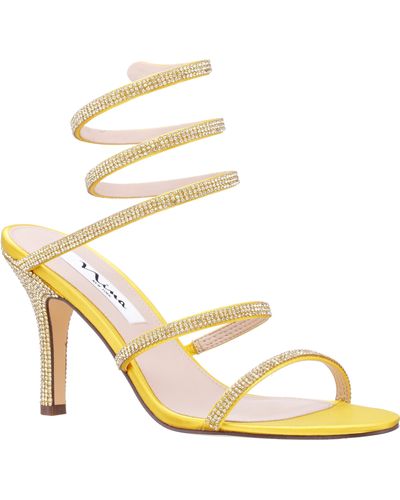 Nina Vetty-citron Satin Crystal High-heel Leg-wrap Dress Sandal - Metallic