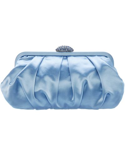 Nina Concord-sky Blue Pleated Frame Clutch With Crystal Clasp