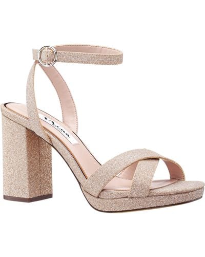 Nina Shelia- Women's Taupe Suedette Block-heel Platform Sandal - Pink