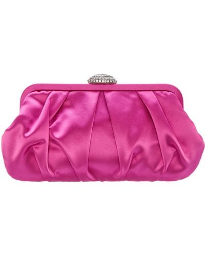 Nina Concord-ultra Pink Pleated Frame Clutch With Crystal Clasp