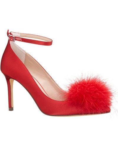 Nina Nyra-red Rouge Satin Feather Pouf High-heel Pointy-toe Pump