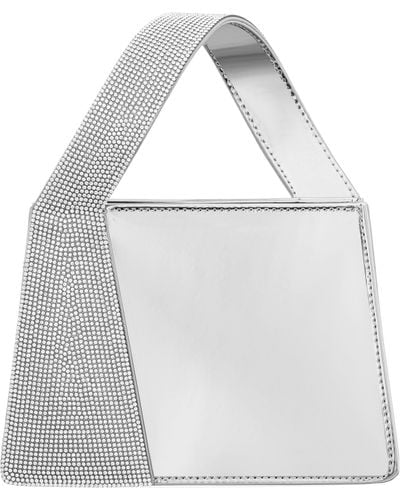Nina Glory-silver Crystal Handle Mirror Metallic Patent Satchel - White