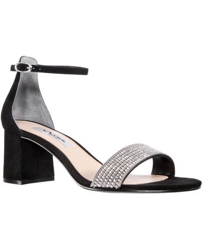 Nina Eloise-true Black Suedette Crystal Block Mid-heel Ankle Strap Dress Sandal