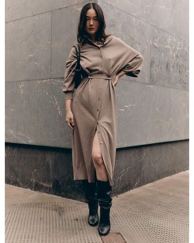 NINETY PERCENT Aster Dress In Brown Marl - Grey
