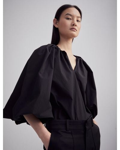 NINETY PERCENT Ovand Blouse In Black - Blue
