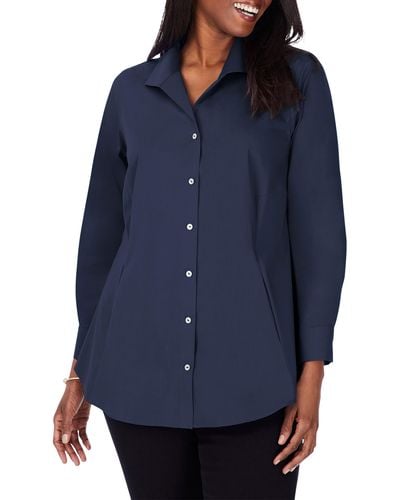 Foxcroft Cecilia Non-iron Button-up Tunic Shirt - Blue