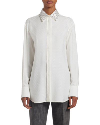 Golden Goose Crystal Embellished Jacquard Silk Blend Button-up Shirt - White