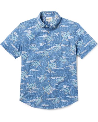 Reyn Spooner Honu Aukai Tailored Fit Short Sleeve Button-down Shirt - Blue
