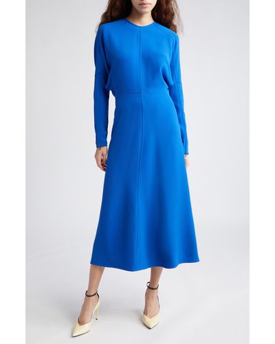 Victoria Beckham Dolman Long Sleeve Cady Midi Dress - Blue