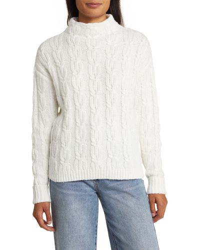Caslon Caslon(r) Cable Knit Funnel Neck Sweater - White