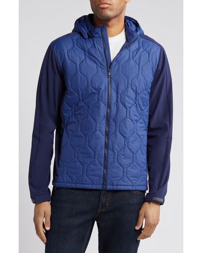 Peter Millar Rush Water Resistant Mixed Media Jacket With Removable Hood - Blue