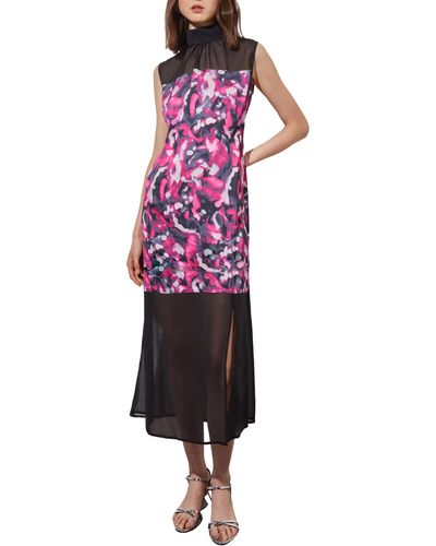 Ming Wang Abstract Floral Mixed Media Midi Dress - Multicolor