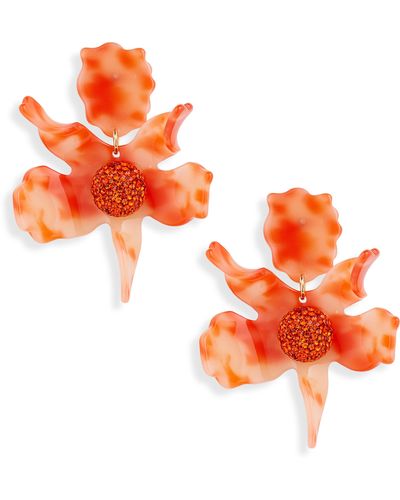 Lele Sadoughi Crystal Lily Drop Earrings - Orange