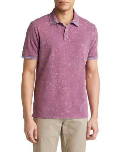 Stone Rose Tipped Acid Wash Performance Jersey Polo - Purple