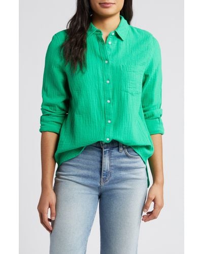 Caslon Caslon(r) Casual Gauze Button-up Shirt - Green