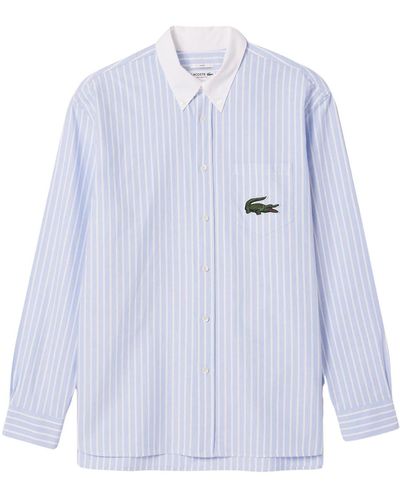 Lacoste Stripe Relaxed Fit Pinpoint Button-down Shirt - White