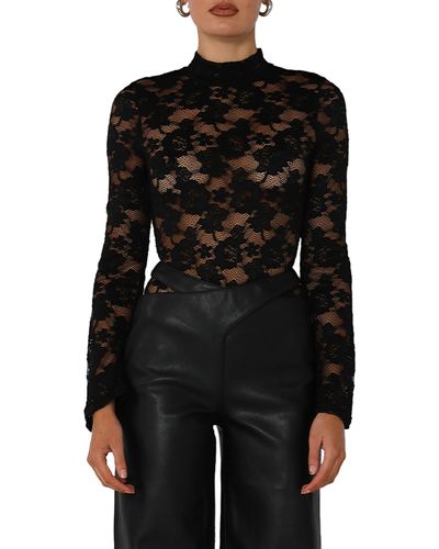 BY.DYLN By. Dyln Maya Long Sleeve Floral Lace Top - Black