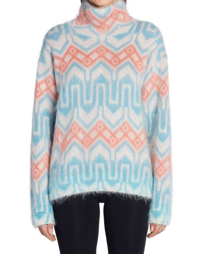 3 MONCLER GRENOBLE Mohair & Wool Blend Turtleneck Sweater - Blue