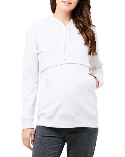Ripe Maternity Kitty Cotton Blend Maternity/nursing Hooded Sweatshirt - White