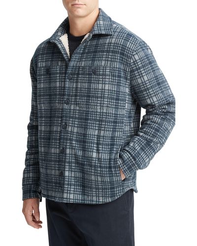 Vince Plaid Fleece Lined Shirt Jacket - Blue
