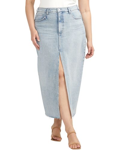 Silver Jeans Co. Front Slit Denim Midi Skirt - Blue