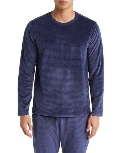 Daniel Buchler Chainlink Velour Long Sleeve Pajama T-shirt - Blue