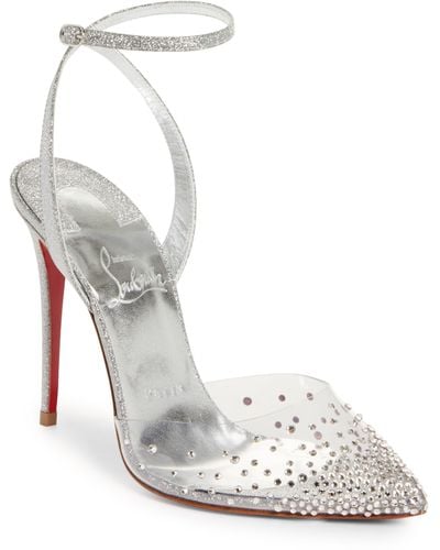 Christian Louboutin Spikaqueen Crystal Ankle Strap Pump - White